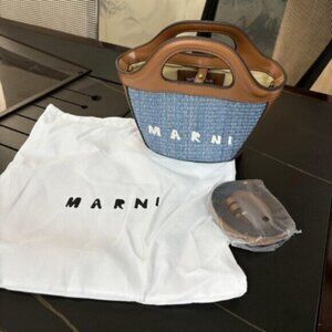 Marni Blue and Tan Woven Tote